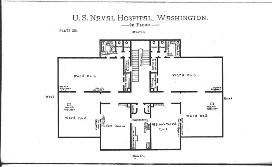 Notes on Naval Hospitals, Medical Schools and Training Schools for Nurses by Dr. James D. Gatewood, 2nd Floor Plan