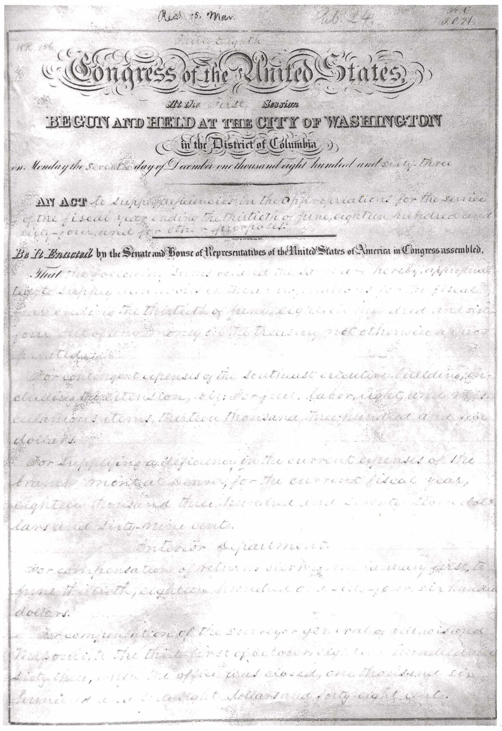 Act of Congress Authorizing Construction of the Washington Naval  Hospital, Page 1 of 5