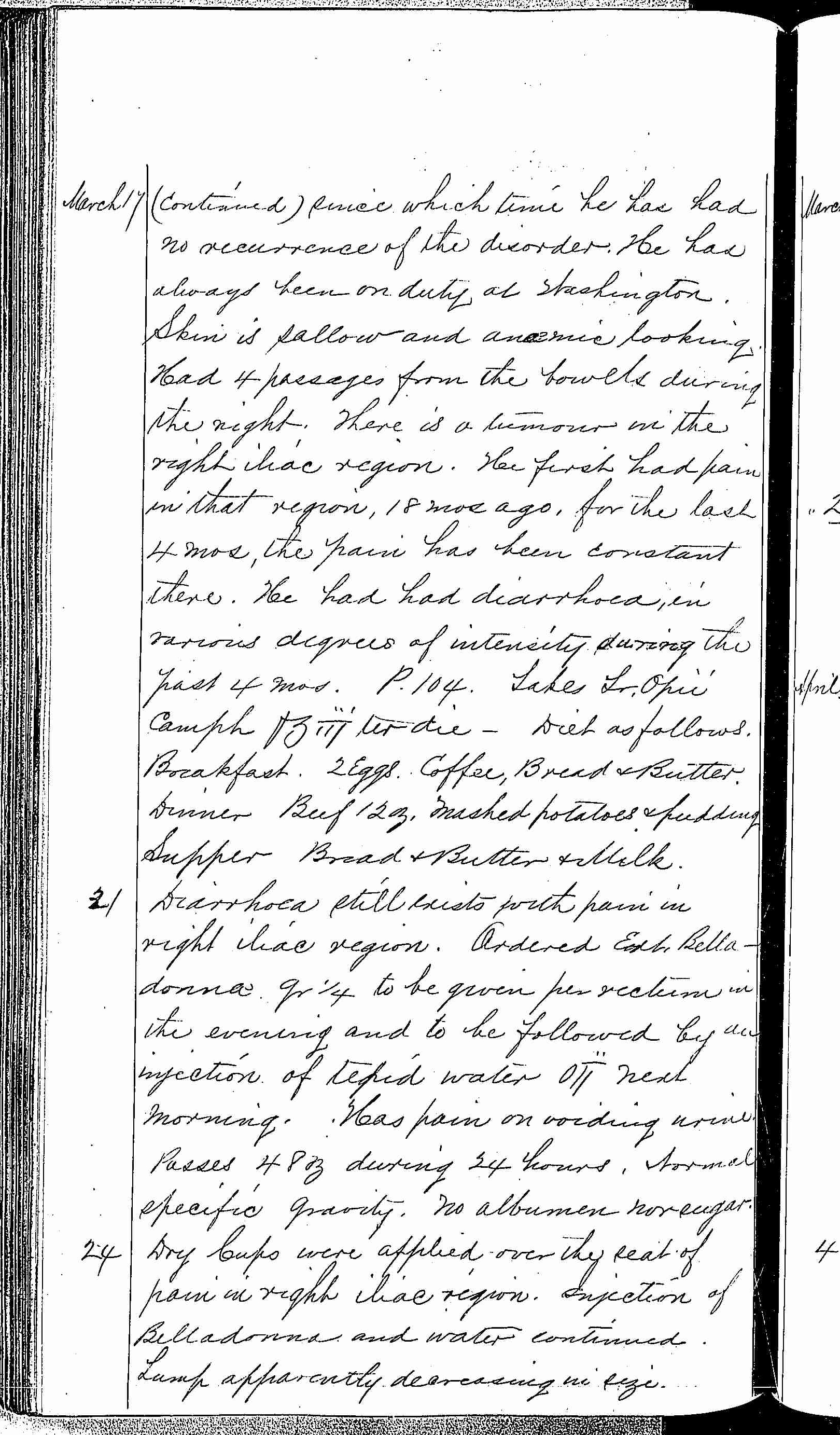 Entry for William Brady (page 2 of 5) in the log Hospital Tickets and Case Papers - Naval Hospital - Washington, D.C. - 1868-69