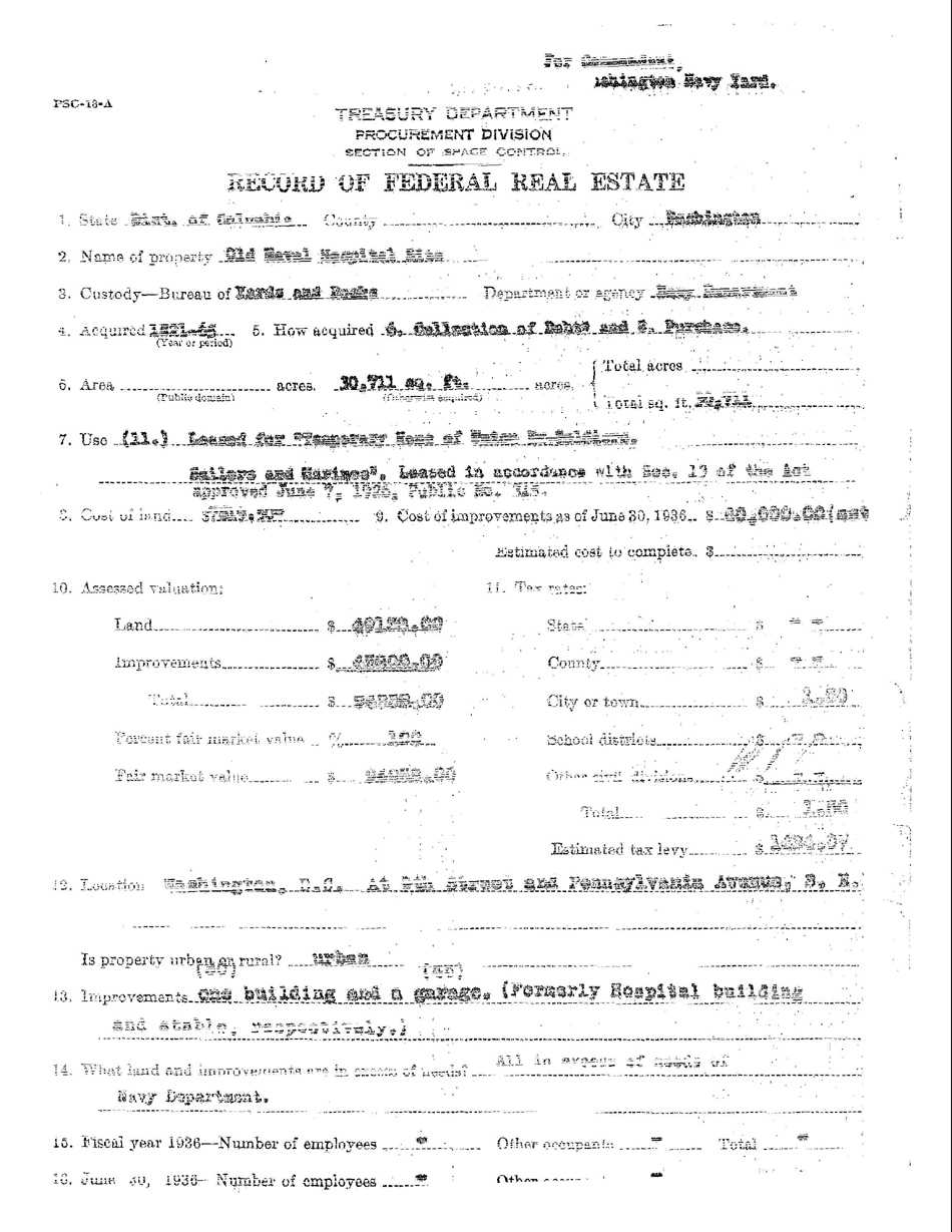 Form PSC-13-A, Record of Federal Real Estate, by the Treasury Department, Procurement Division  - 1936