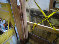 First Floor - Southwest Corner at Staircase Detail of Door Frame After Sanding - September 17, 2010