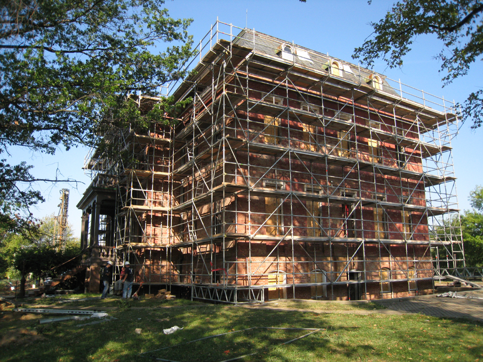 Elevation--East side with scaffolding