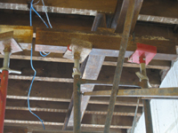 Second Floor--Shoring in east central room showing ceiling detail - October 29, 2010