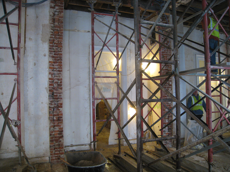 Second Floor--Center south room, north wall.  Newly opened room.  Two walls demolished
