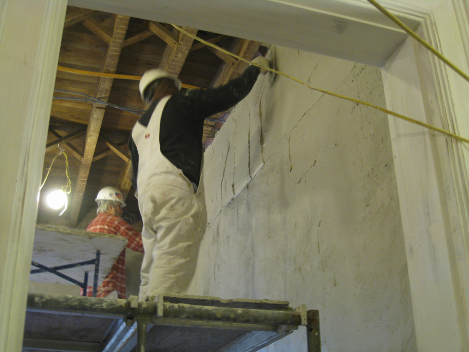 First Floor--Encapsulation step for new plaster in south east corner room