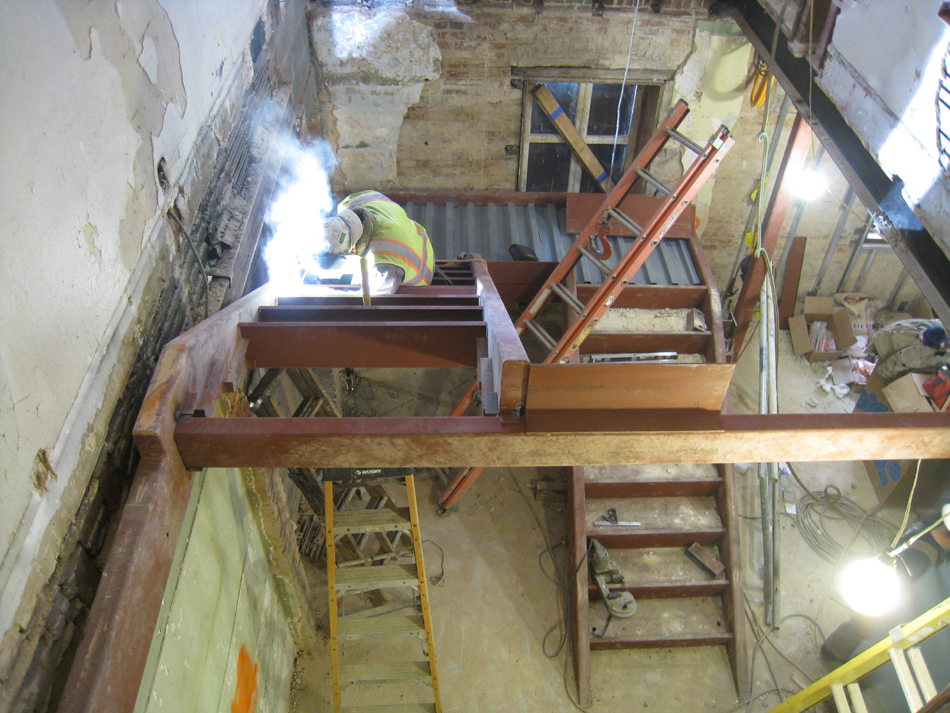 Second Floor--West stair construction, looking down