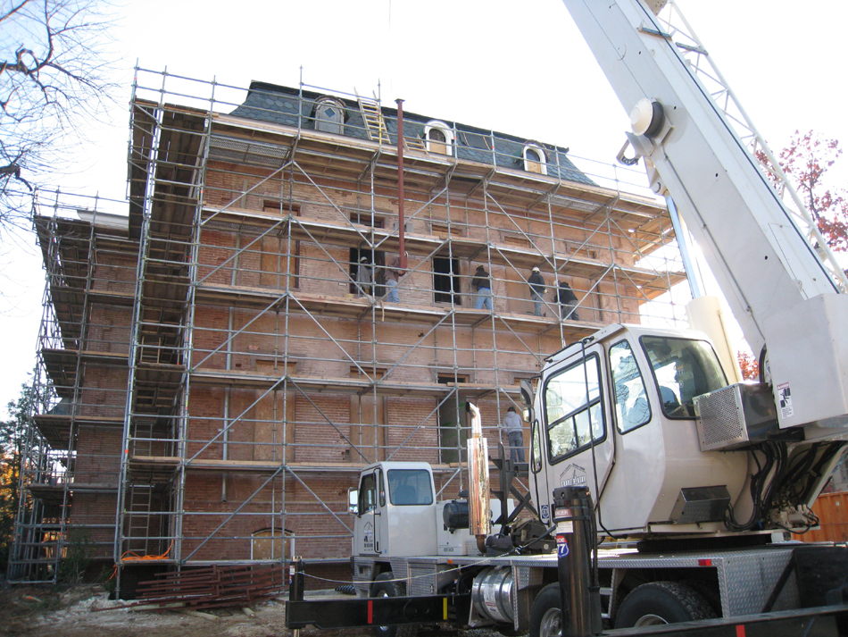 Miscellaneous--Lifting the parts for the east staircase into the building
