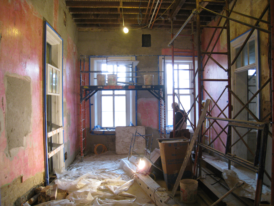 First Floor--Central east room on south side being  prepared for brown (encapsulating) coat