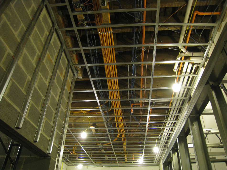 First Floor--Elevator shaft (on left) and ceiling wiring and plumbing - December 28, 2010