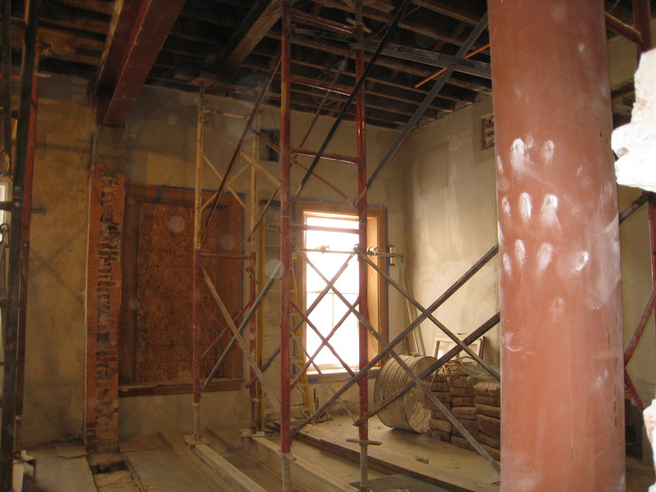 Second Floor--Installed steel beams and columns in central (large) room - January 7, 2011
