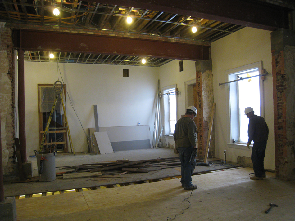 Second Floor--Central large room, installing floor underlayment - February 1, 2011