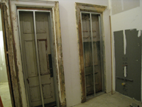 Second Floor--Northwest central room (bathroom), behind elevator, showing old doors which will be enclosed - February 1, 2011