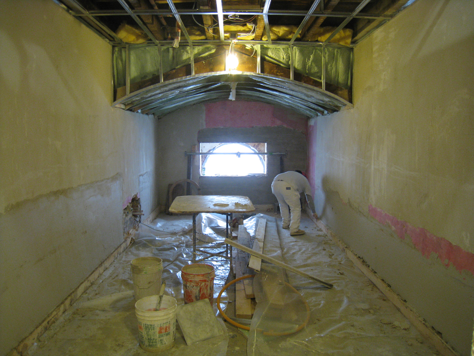Third Floor--Final plastering, central room, looking south - February 1, 2011