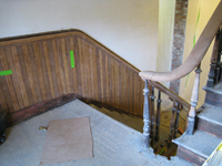 Second Floor--Sanded railing for the central staircase (note the two alternating woods in the chair rail) - March 15, 2011