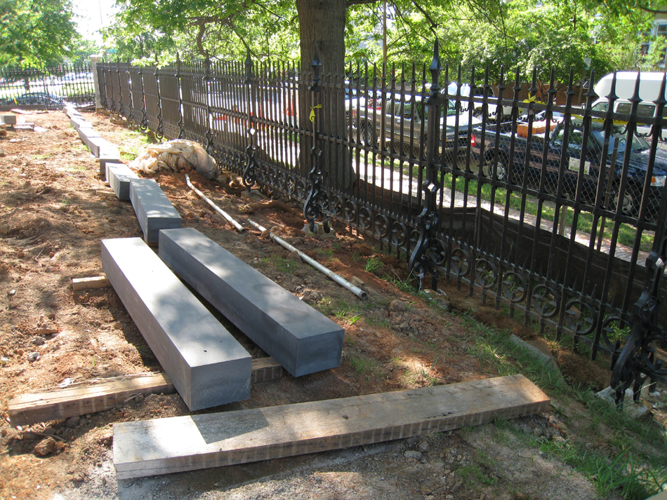 Fence--South east side, with base stone ready for placement - May 11, 2011