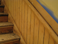 Ground Floor (Basement) --Main staircase side, sanded, detail - June 2, 2011