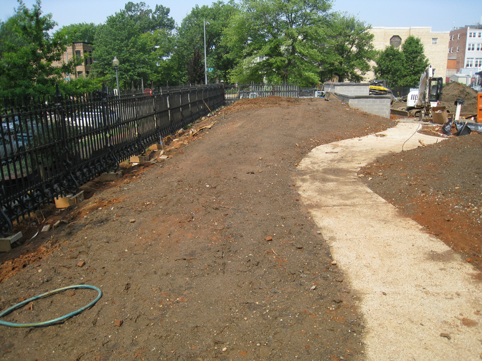 Grounds--South side with new sidewalk looking west to corner - June 10, 2011