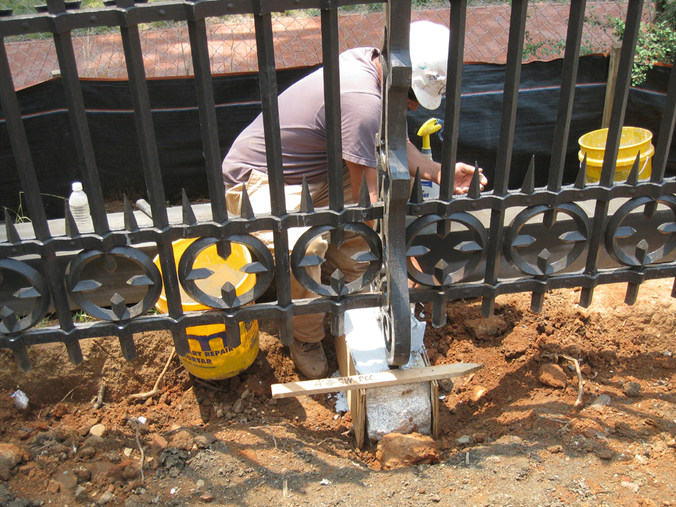 Fence--Applying Jahn mortar to fence base - June 10, 2011