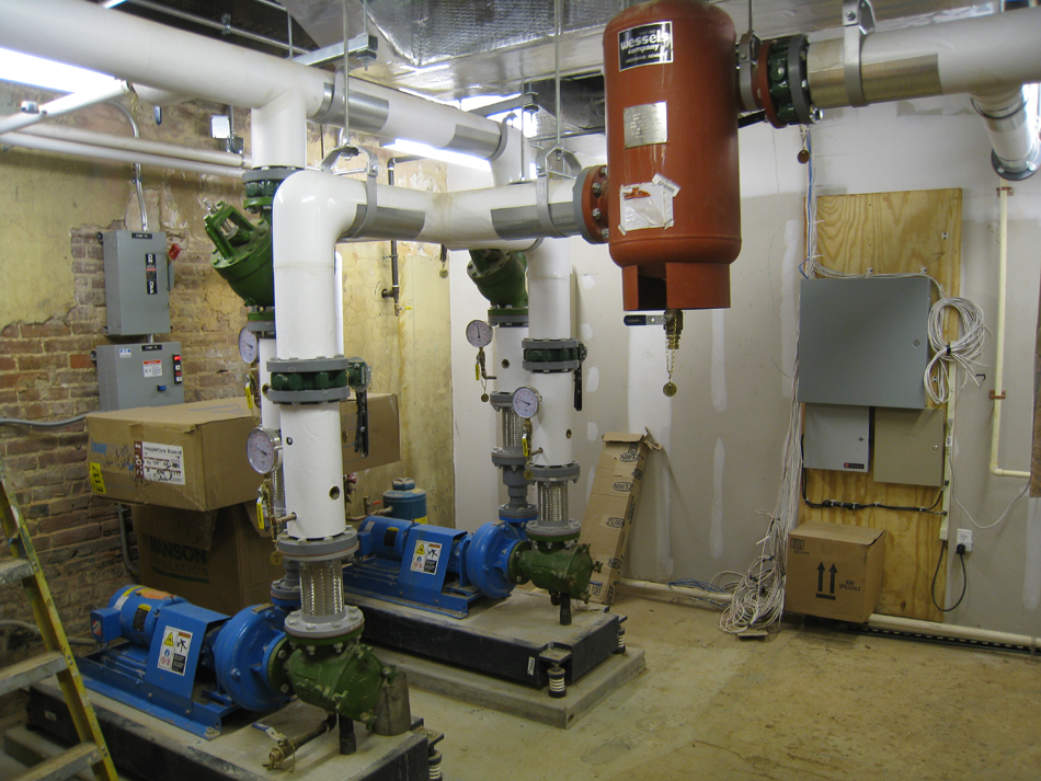 Ground Floor (Basement) --Mechanical room showing pumps for geothermal - July 9, 2011