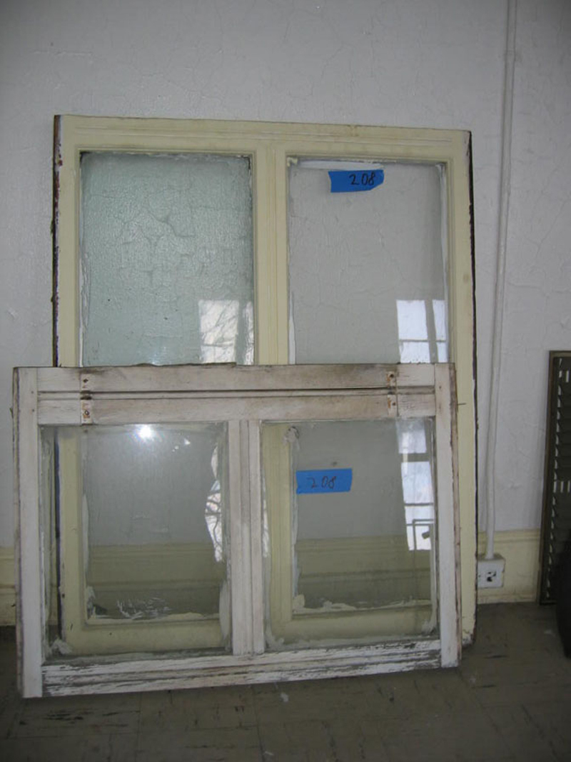 The window sashes were removed from the frames and taken indoors in the Old Naval Hospital.